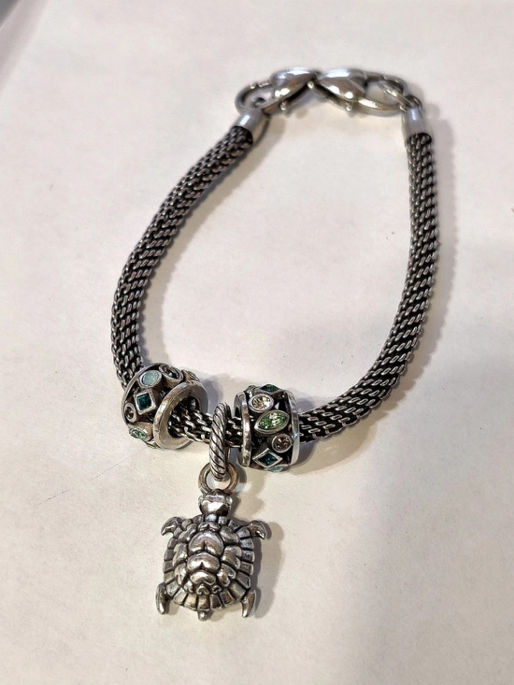 Brighton Ocean Marvels Turtle Charm Bracelet Silver & Green